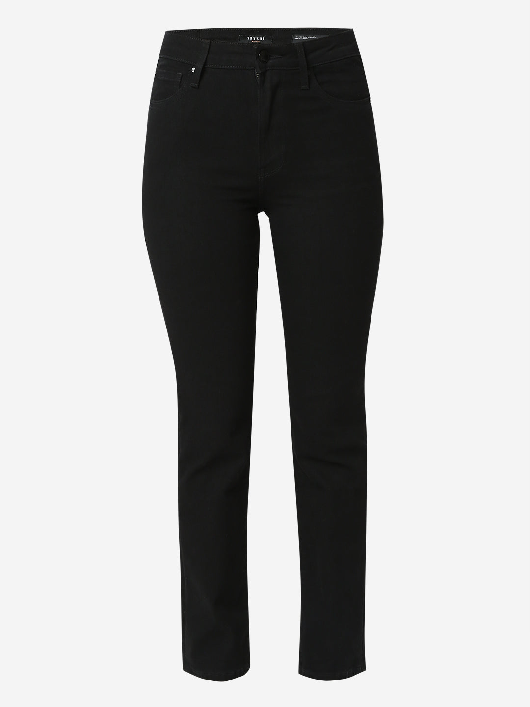 Spykar Jet Black Slim Straight Mid Rise Jeans For Women