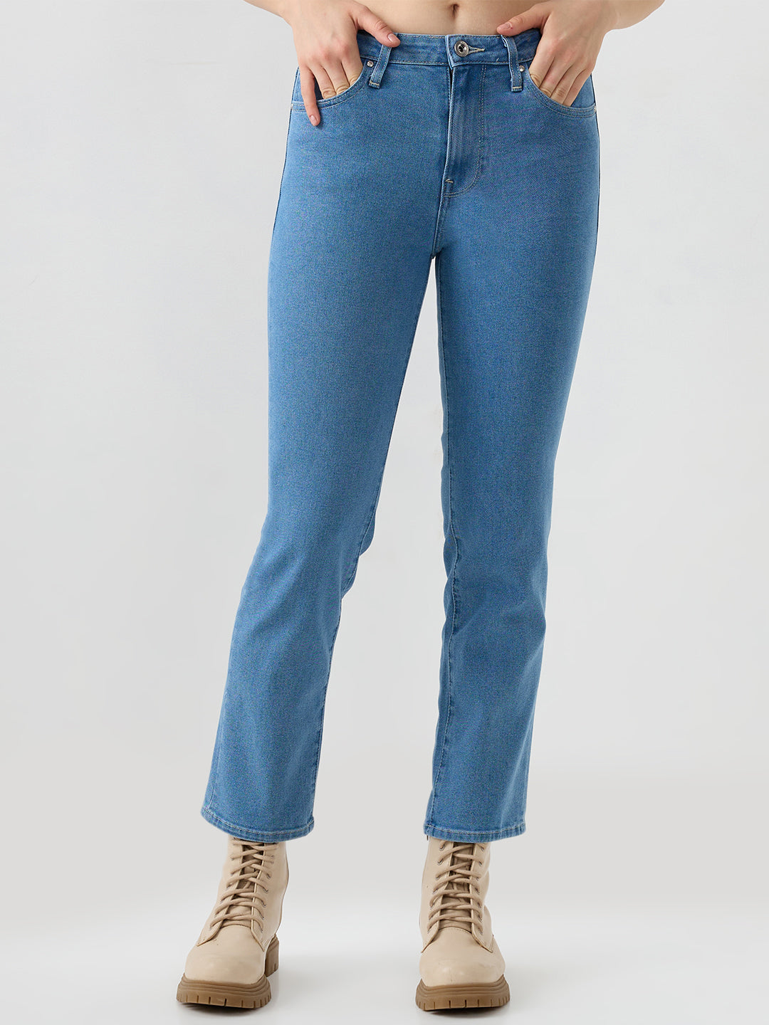 Spykar Light Blue Slim Fit Mid Rise Jeans For Women