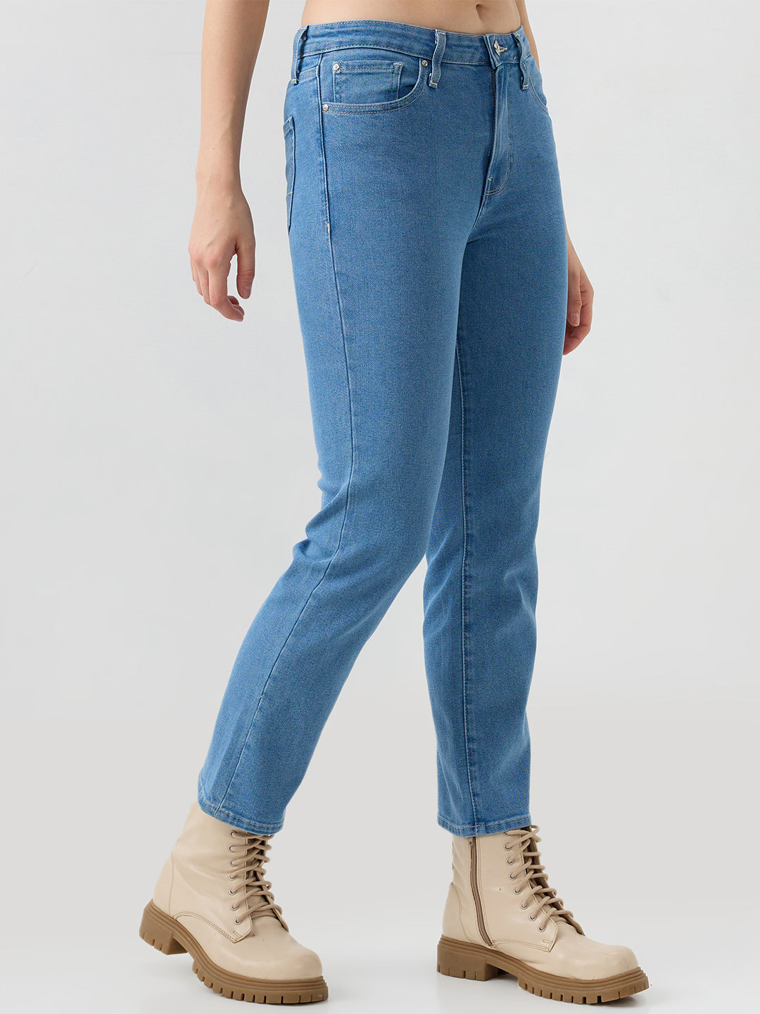 Spykar Light Blue Slim Fit Mid Rise Jeans For Women