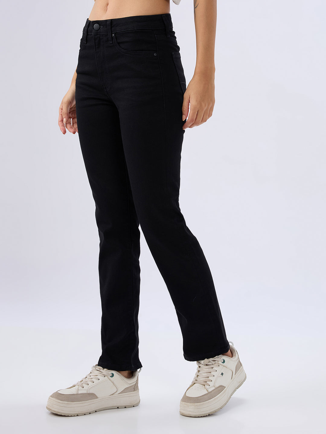 Spykar Jet Black Slim Fit Mid Rise Jeans For Women