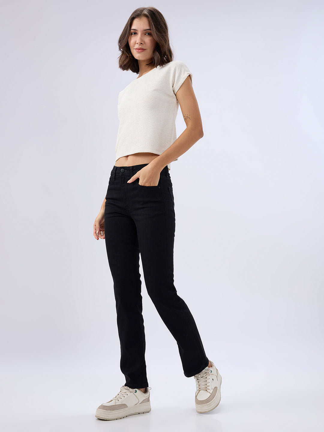 Spykar Jet Black Slim Fit Mid Rise Jeans For Women
