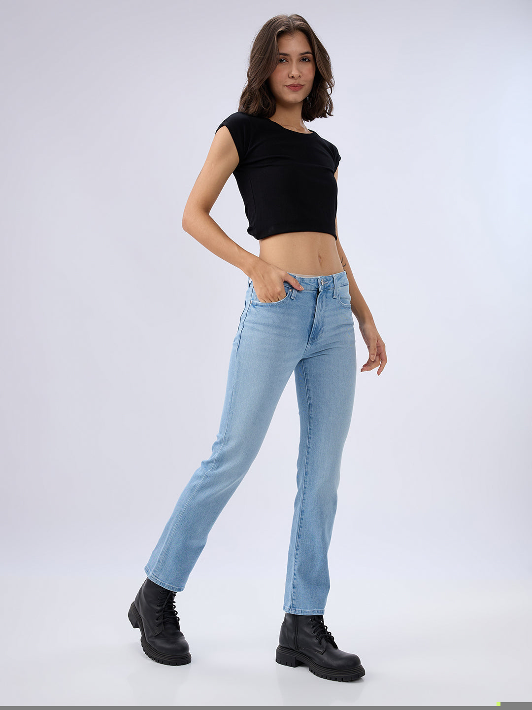 Spykar Ice Blue Slim Fit Mid Rise Jeans For Women