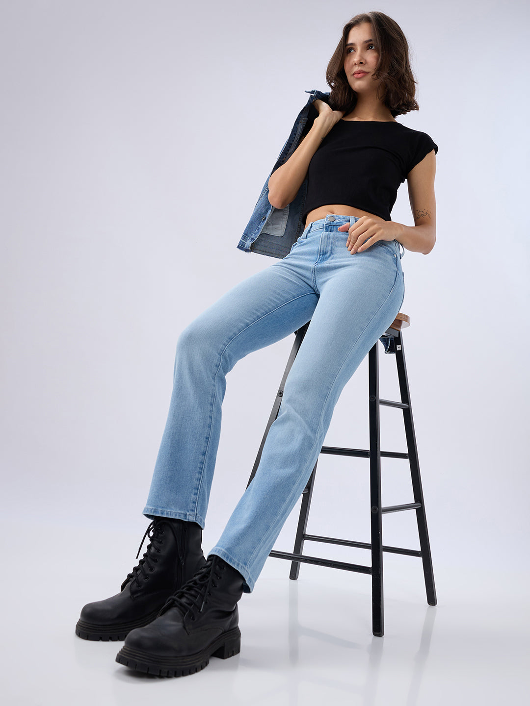 Spykar Ice Blue Slim Fit Mid Rise Jeans For Women