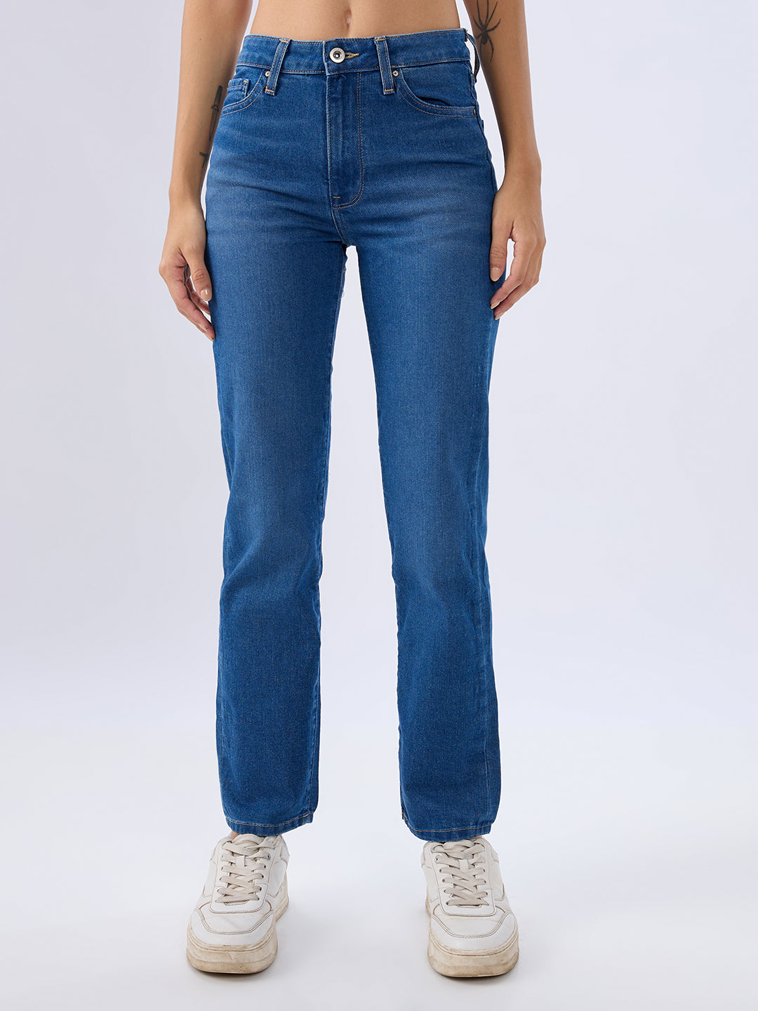 Spykar Mid Blue Slim Fit Mid Rise Jeans For Women