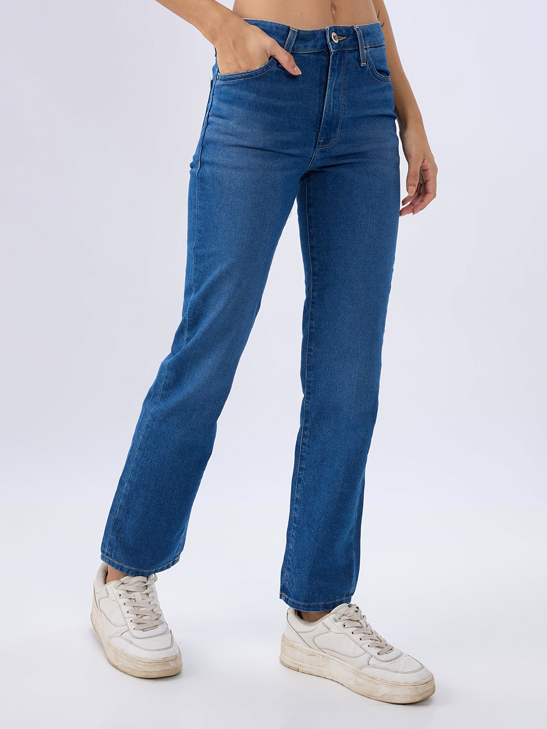Spykar Mid Blue Slim Fit Mid Rise Jeans For Women