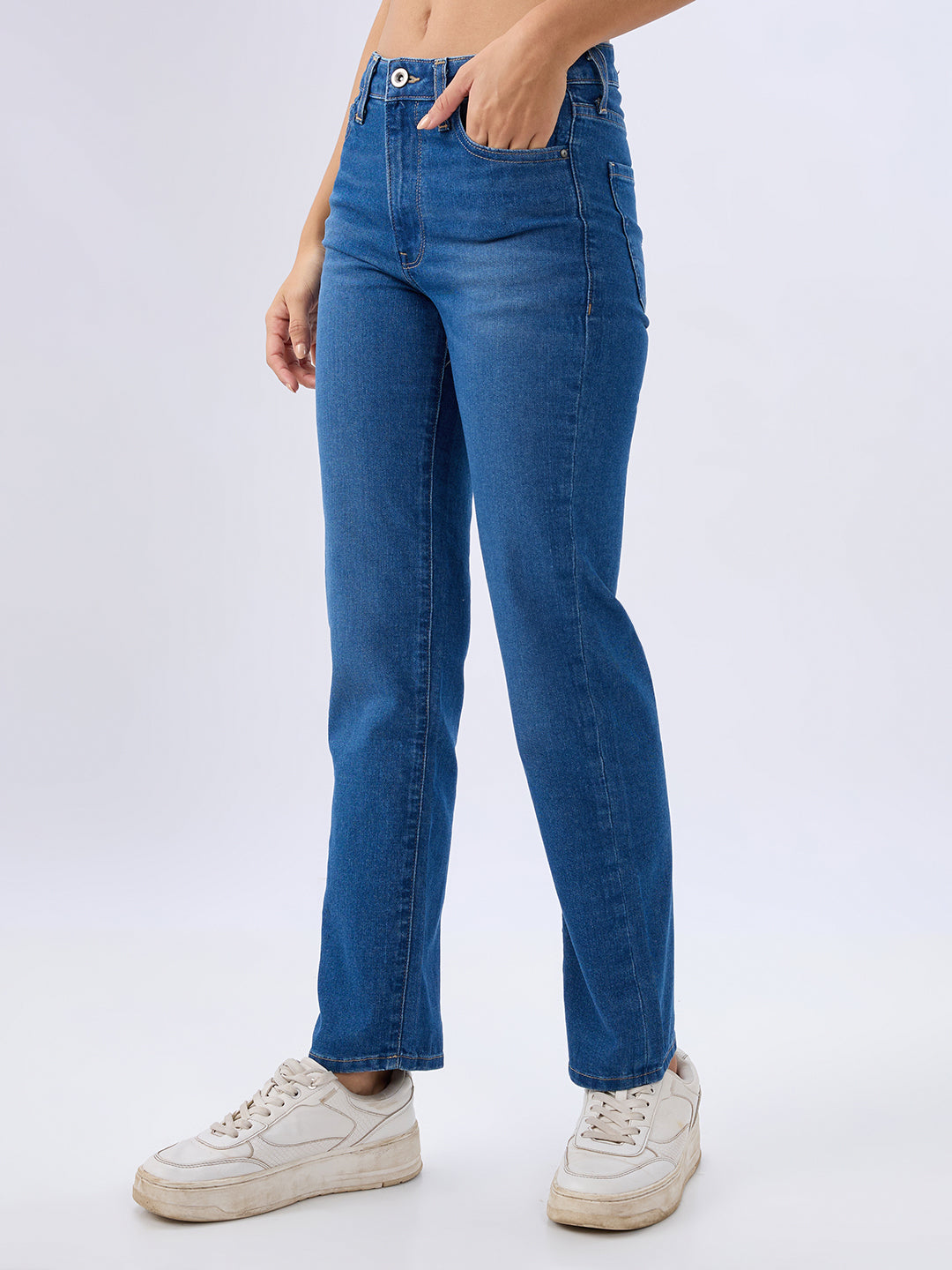Spykar Mid Blue Slim Fit Mid Rise Jeans For Women