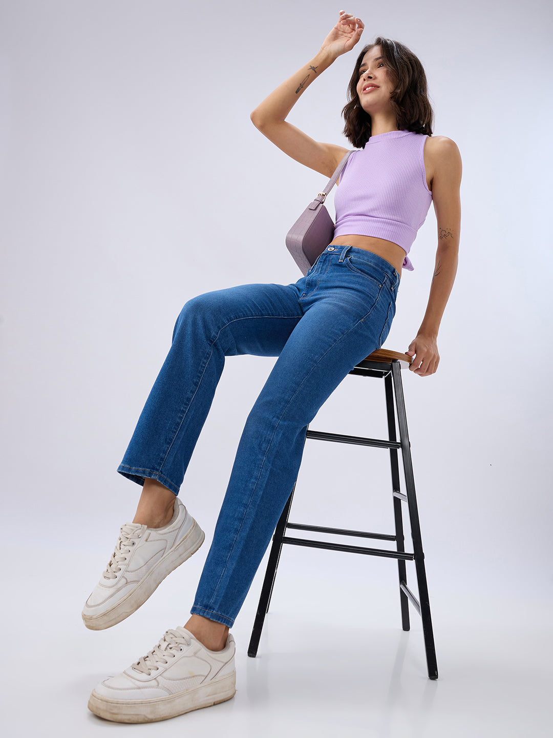 Spykar Mid Blue Slim Fit Mid Rise Jeans For Women