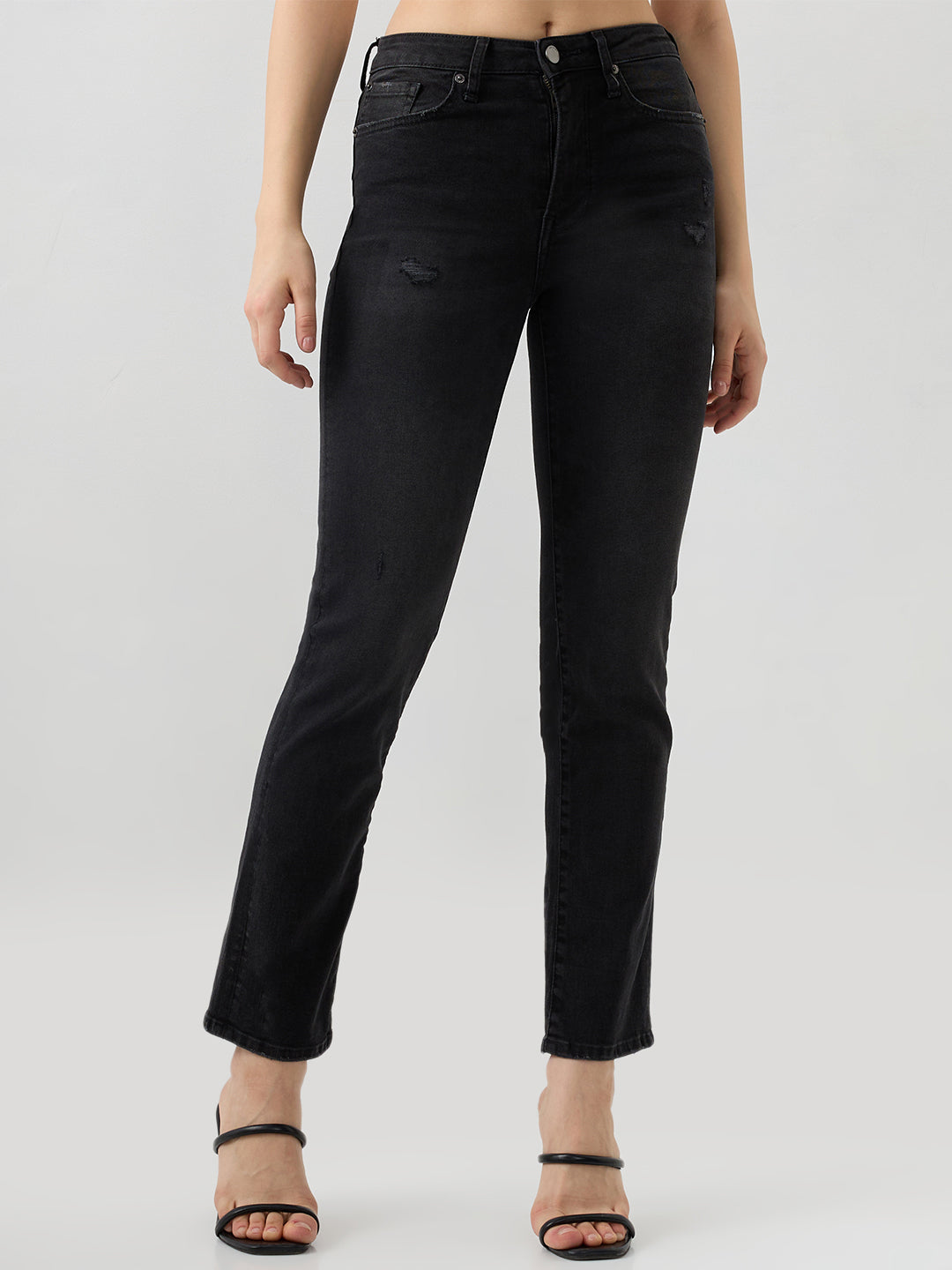 Spykar Charcoal Black Slim Fit Mid Rise Jeans For Women