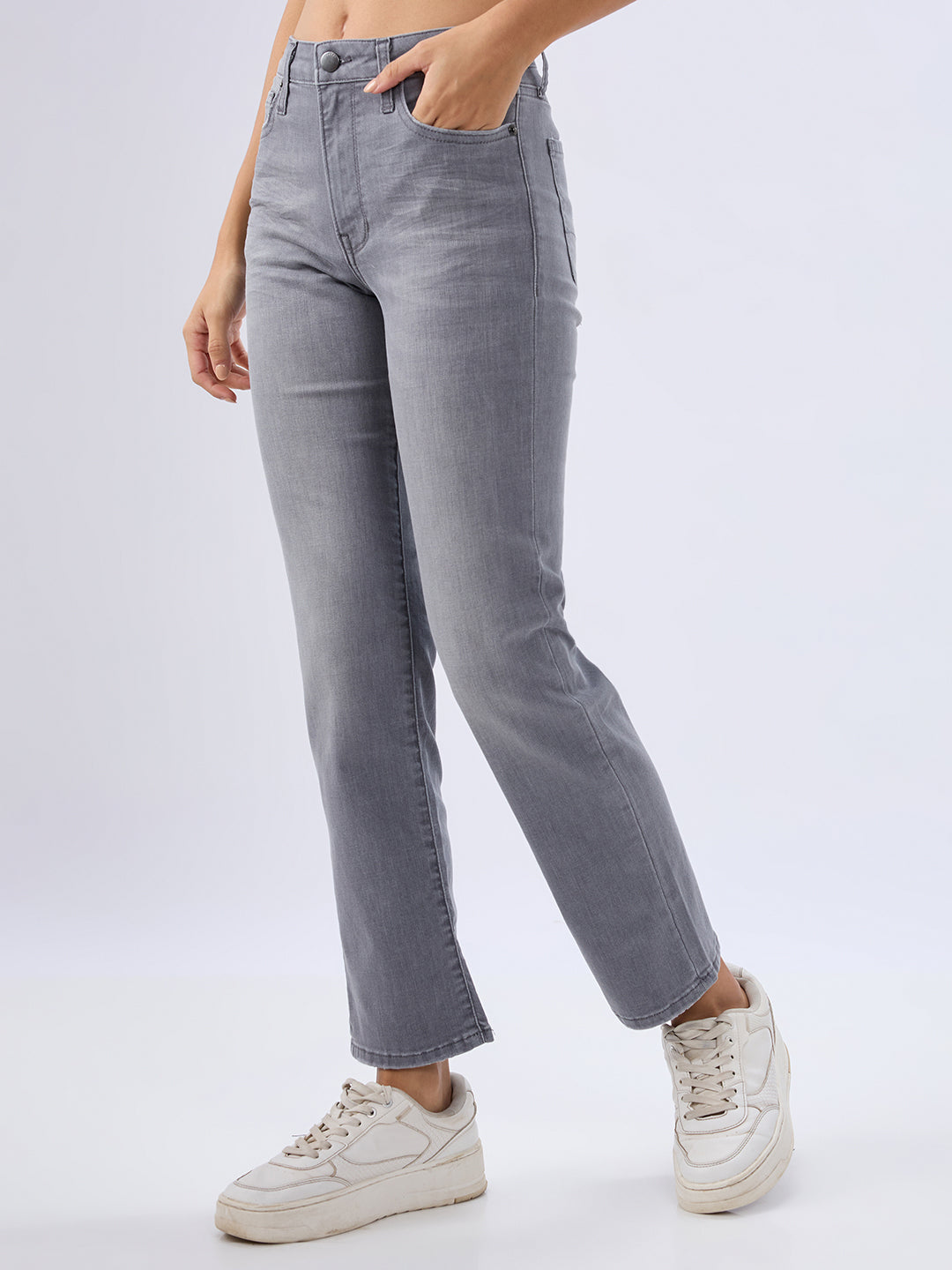 Spykar Ash Grey Slim Fit Mid Rise Jeans For Women