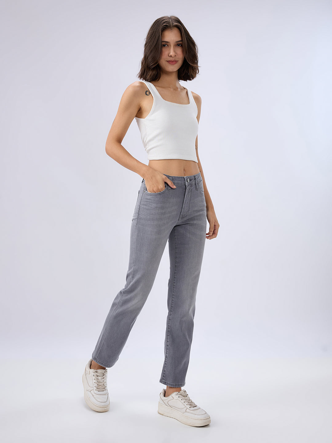 Spykar Ash Grey Slim Fit Mid Rise Jeans For Women