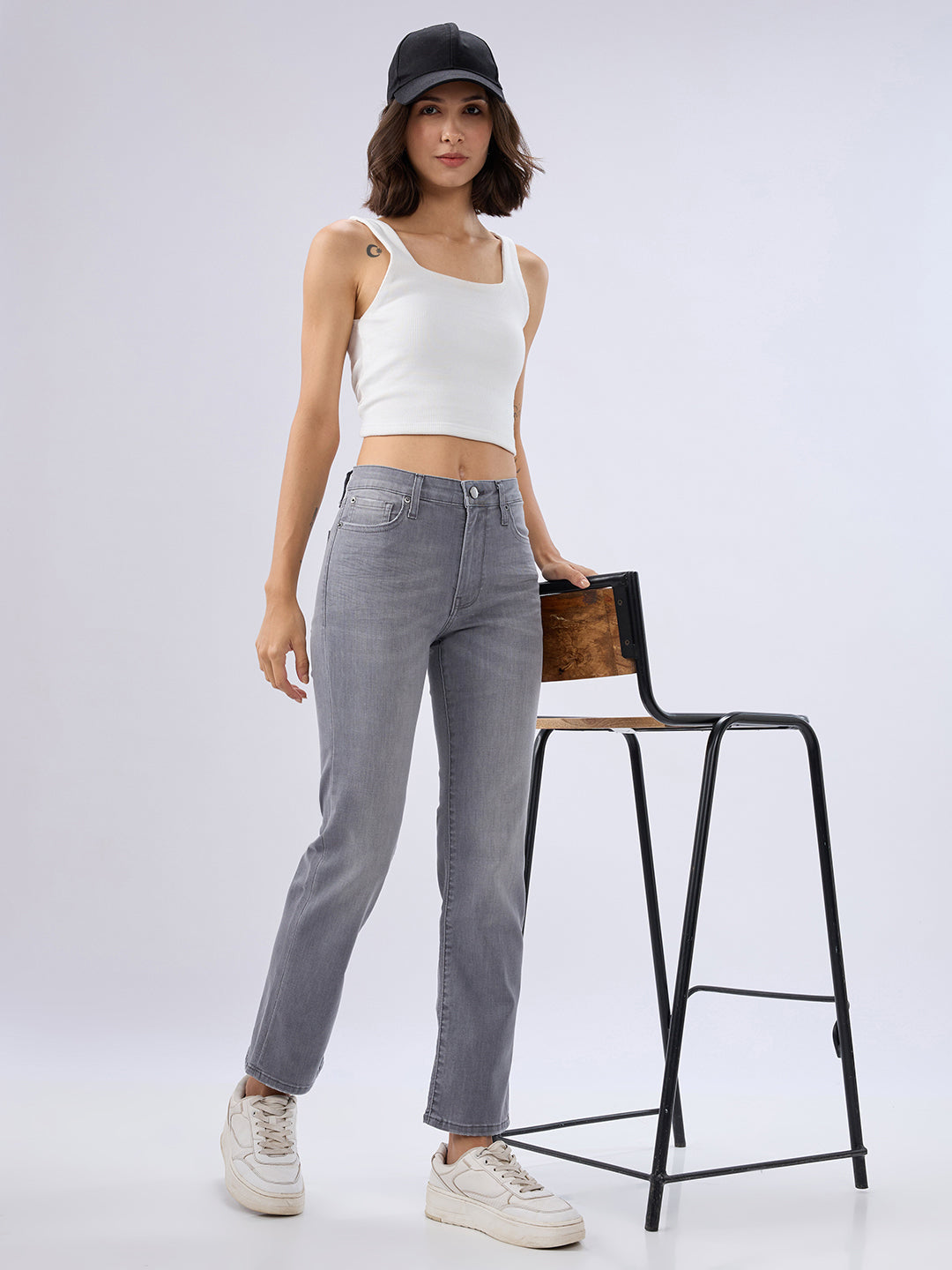 Spykar Ash Grey Slim Fit Mid Rise Jeans For Women
