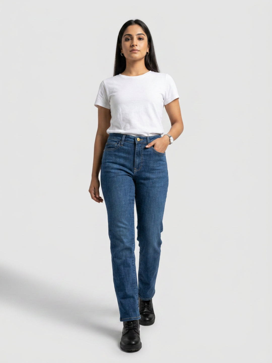 Women Emma Jeans Slim Fit Mid Blue High Rise