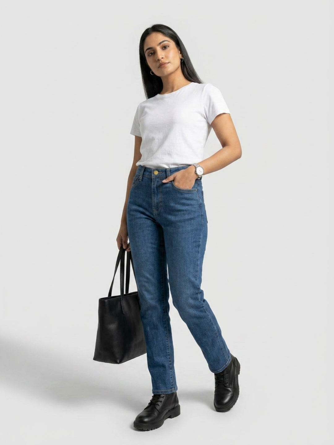 Women Emma Jeans Slim Fit Mid Blue High Rise