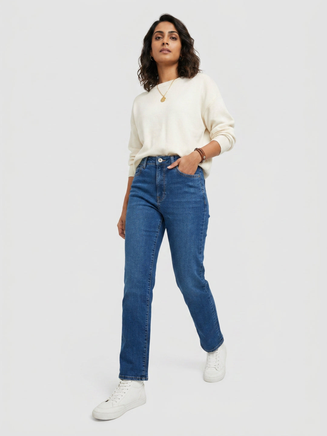 Women Emma Jeans Slim Fit Mid Blue High Rise
