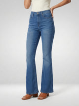 Women Flare Fit Jeans Flare Leg Mid Blue Mid Rise