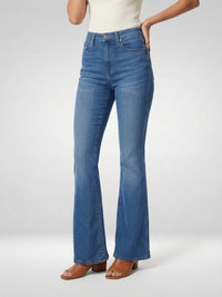 Women Flare Fit Jeans Flare Leg Mid Blue Mid Rise