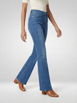Women Flare Fit Jeans Flare Leg Mid Blue Mid Rise