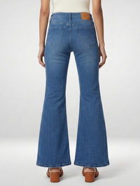 Women Flare Fit Jeans Flare Leg Mid Blue Mid Rise