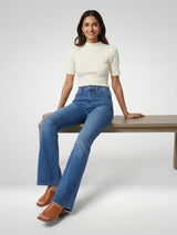 Women Flare Fit Jeans Flare Leg Mid Blue Mid Rise
