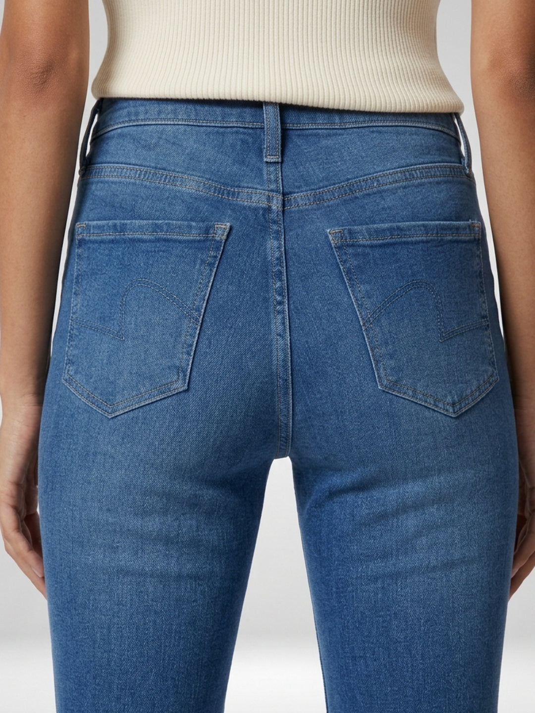 Women Flare Fit Jeans Flare Leg Mid Blue Mid Rise