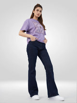 Women Flare Fit Jeans Flare Leg Blue Mid Rise