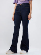 Women Flare Fit Jeans Flare Leg Blue Mid Rise