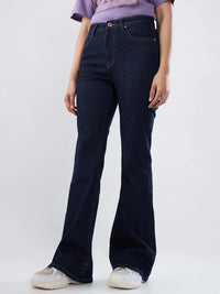 Women Flare Fit Jeans Flare Leg Blue Mid Rise