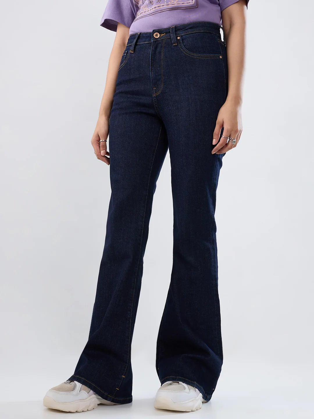 Women Flare Fit Jeans Flare Leg Blue Mid Rise