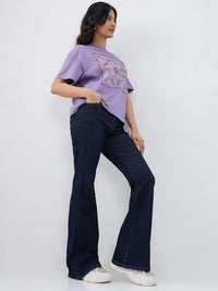 Women Flare Fit Jeans Flare Leg Blue Mid Rise