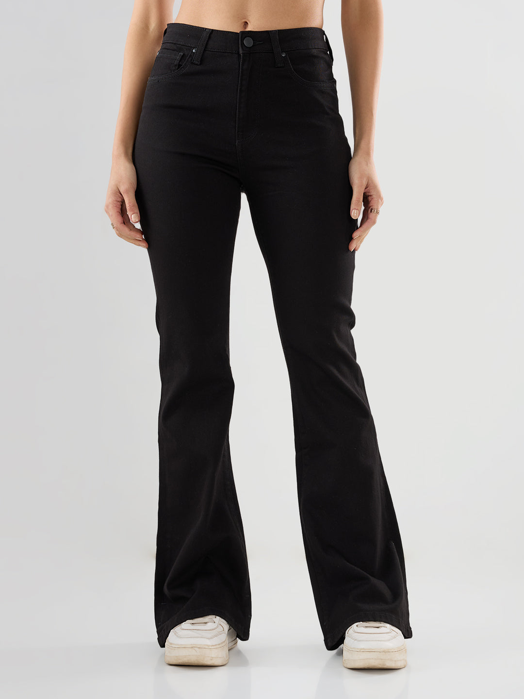 Women Flare Fit Jeans Flare Leg Jet Black Mid Rise