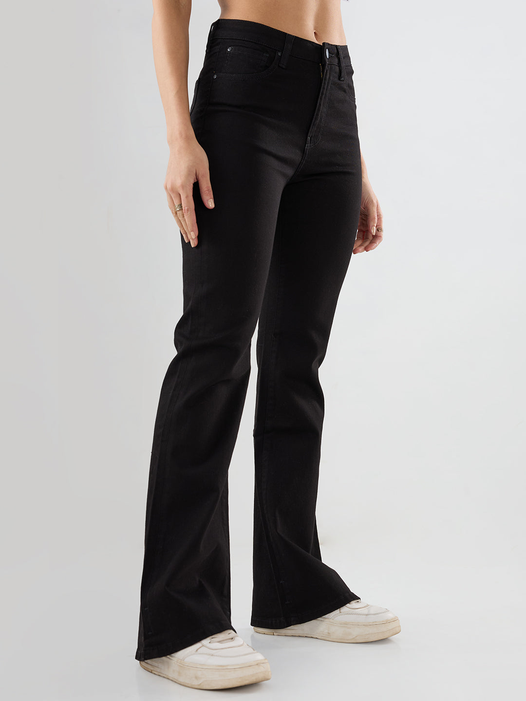 Women Flare Fit Jeans Flare Leg Jet Black Mid Rise