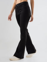 Women Flare Fit Jeans Flare Leg Jet Black Mid Rise