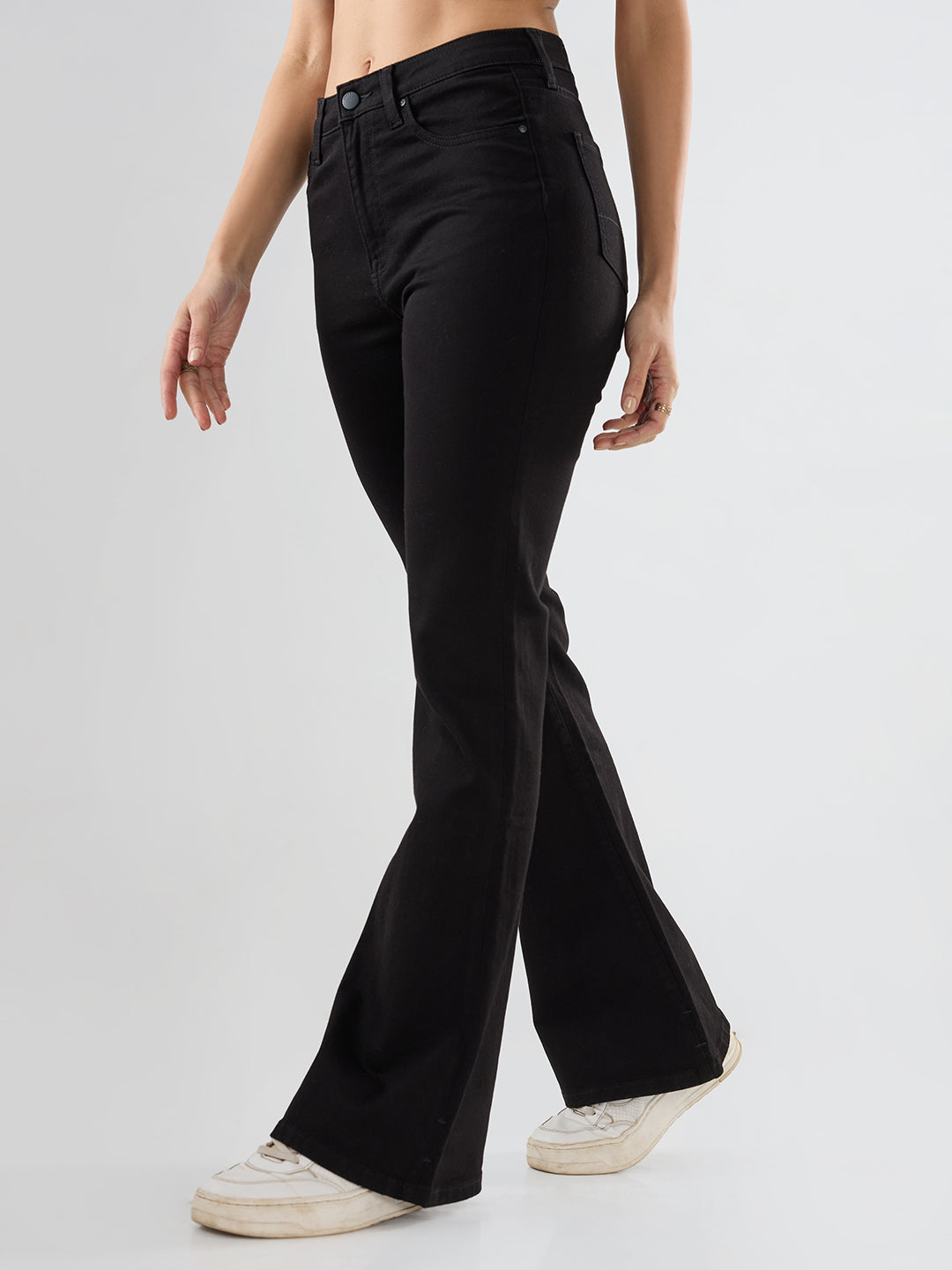 Women Flare Fit Jeans Flare Leg Jet Black Mid Rise