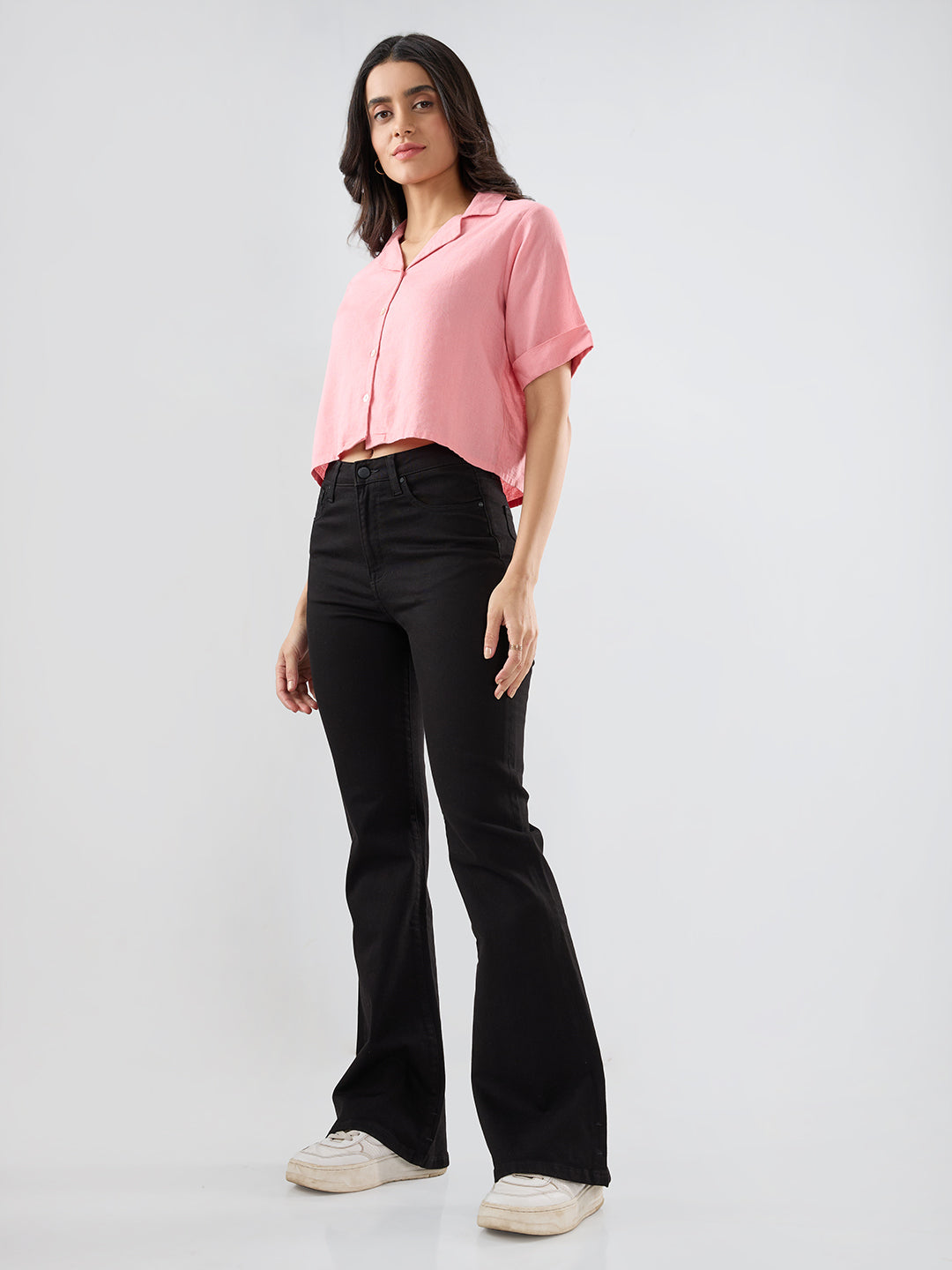 Women Flare Fit Jeans Flare Leg Jet Black Mid Rise