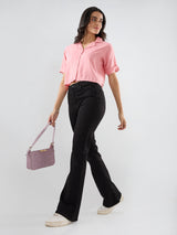 Women Flare Fit Jeans Flare Leg Jet Black Mid Rise