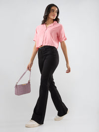 Women Flare Fit Jeans Flare Leg Jet Black Mid Rise