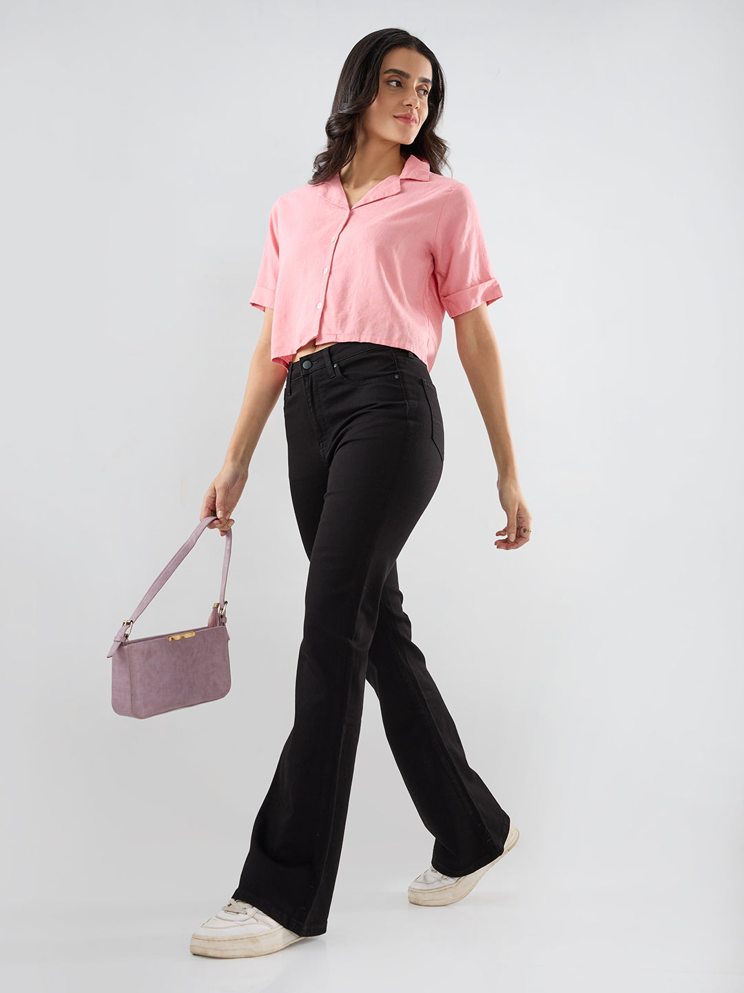 Women Flare Fit Jeans Flare Leg Jet Black Mid Rise