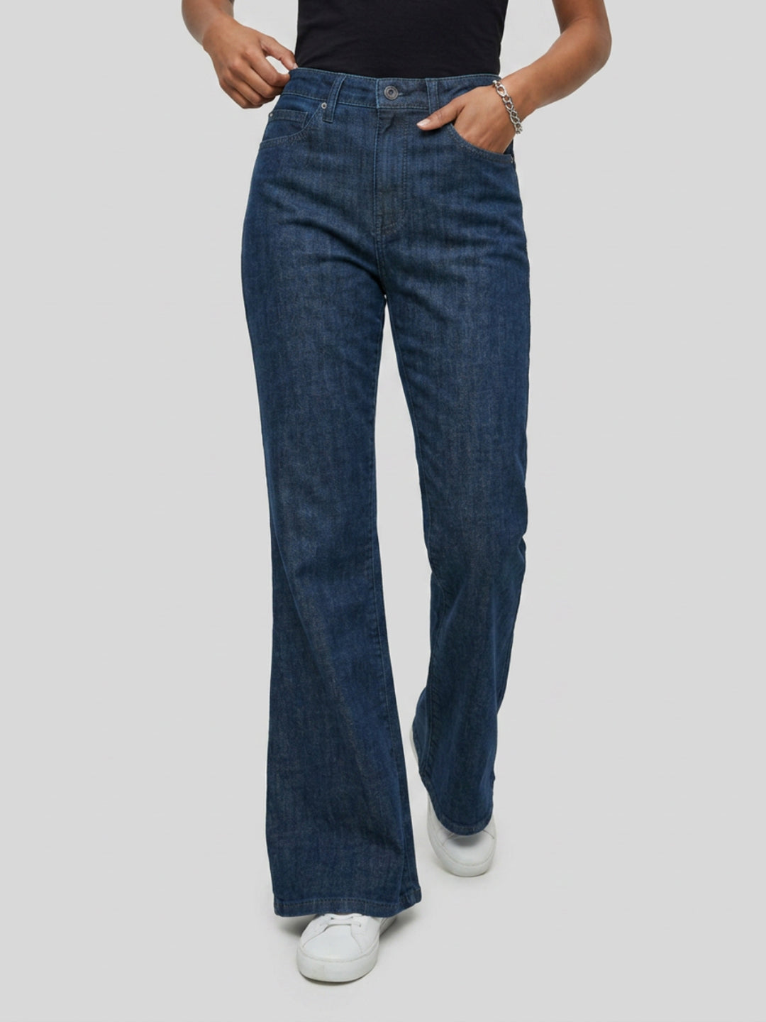 Women Flare Fit Jeans Flare Leg Dark Blue High Rise
