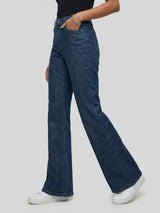 Women Flare Fit Jeans Flare Leg Dark Blue High Rise
