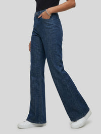 Women Flare Fit Jeans Flare Leg Dark Blue High Rise