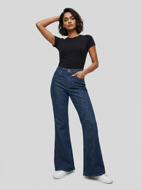 Women Flare Fit Jeans Flare Leg Dark Blue High Rise