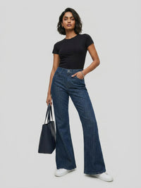 Women Flare Fit Jeans Flare Leg Dark Blue High Rise
