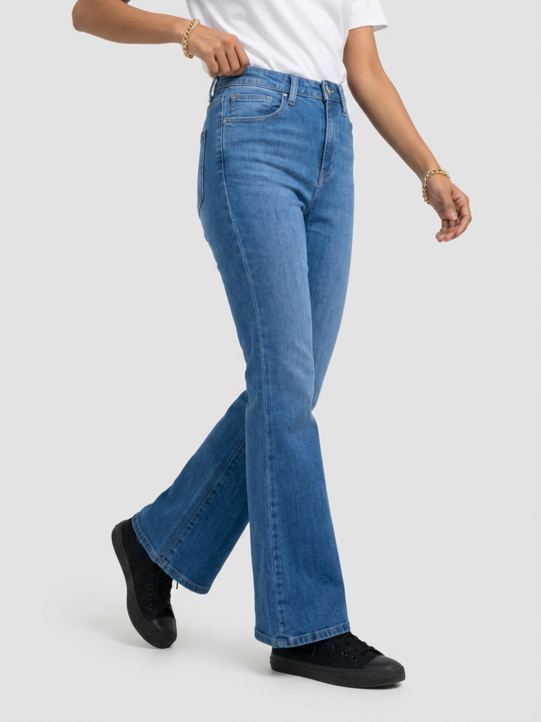 Women Flare Fit Jeans Flare Leg Mid Blue High Rise