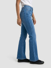 Women Flare Fit Jeans Flare Leg Mid Blue High Rise