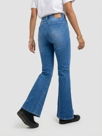 Women Flare Fit Jeans Flare Leg Mid Blue High Rise
