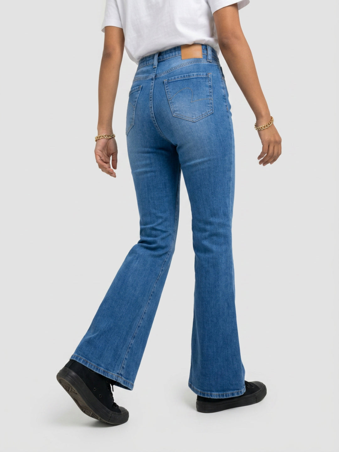 Women Flare Fit Jeans Flare Leg Mid Blue High Rise