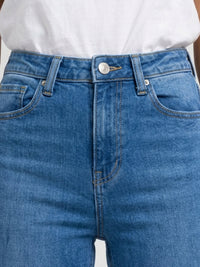 Women Flare Fit Jeans Flare Leg Mid Blue High Rise
