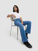 Women Flare Fit Jeans Flare Leg Mid Blue High Rise