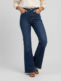 Women Flare Fit Jeans Flare Leg Dark Blue High Rise