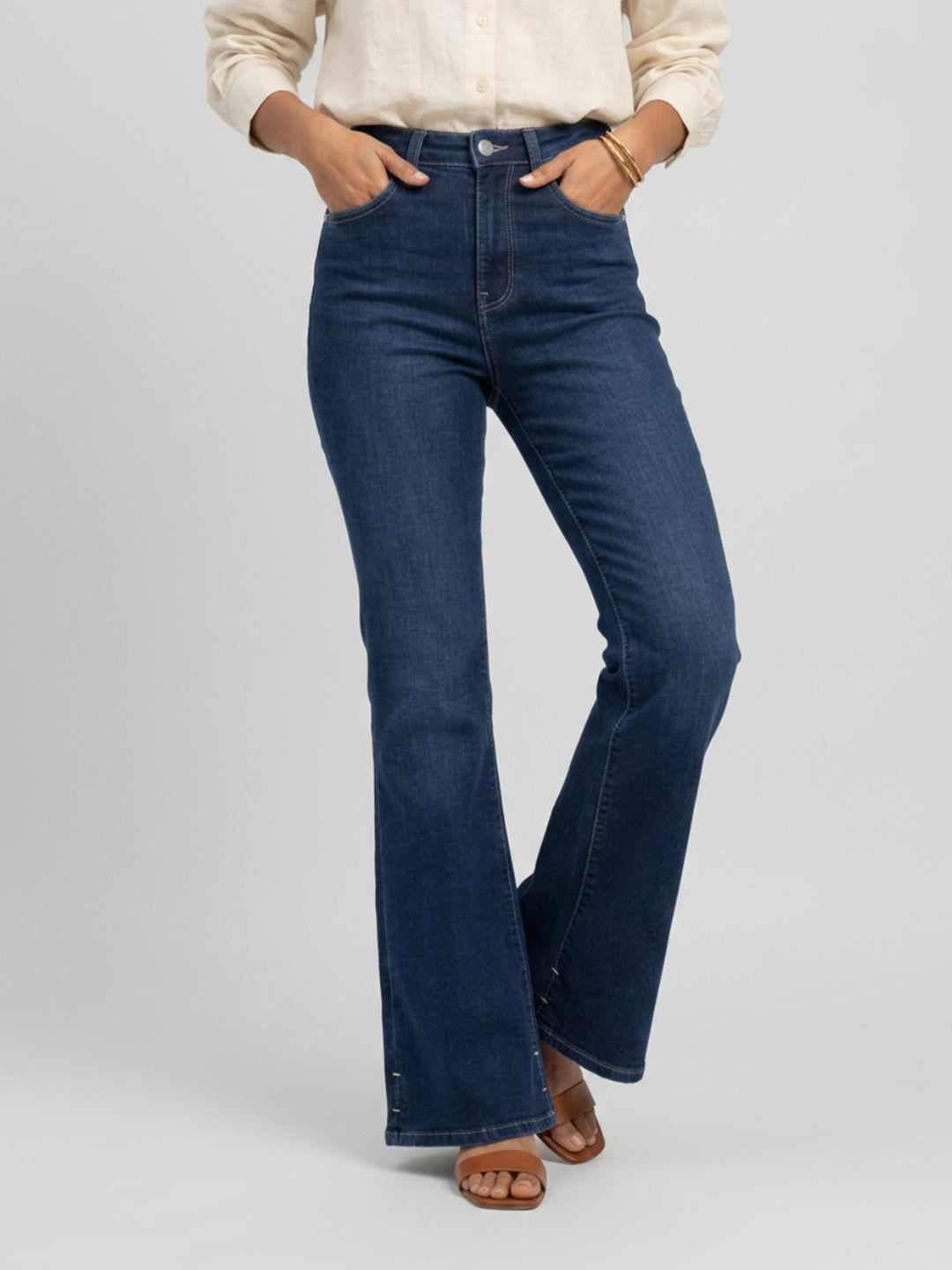 Women Flare Fit Jeans Flare Leg Dark Blue High Rise